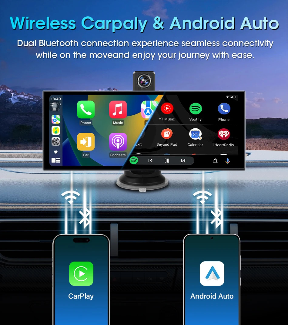 11.26″ 4K ADAS Dash Cam Display Wireless CarPlay Screen DVR Dual Recording Night