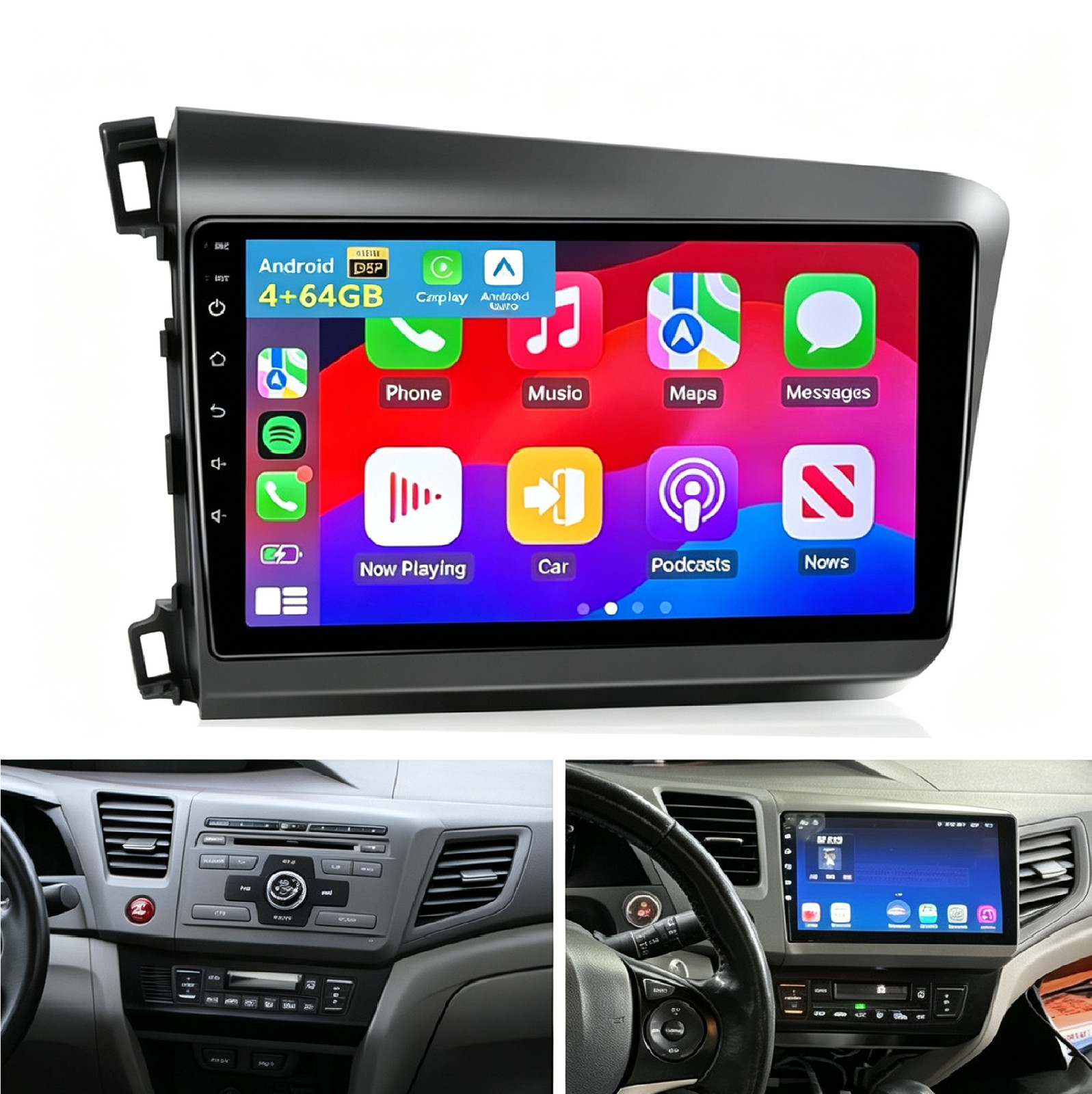 Apple Carplay For 2012 Honda Civic Car Stereo Radio Android 15 GPS Navi SWC 64G