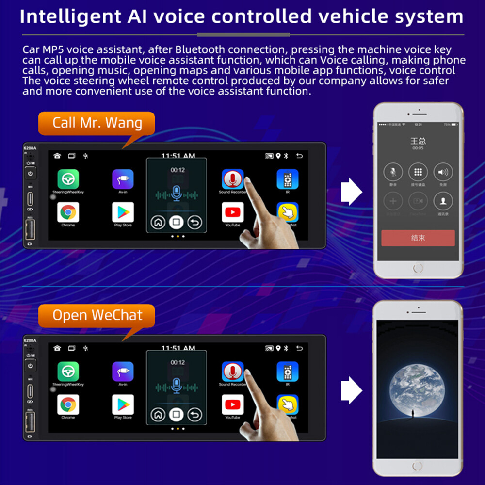For Wireless Apple Carplay Android Auto 1 Din 6.9″ Car Radio Stereo GPS WIFI FM