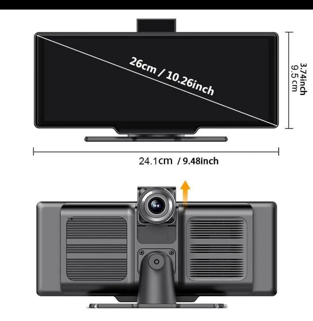 10.26 Inch Car Video Player Front & Rear Cameras Wireless Bluetooth Touchscreen