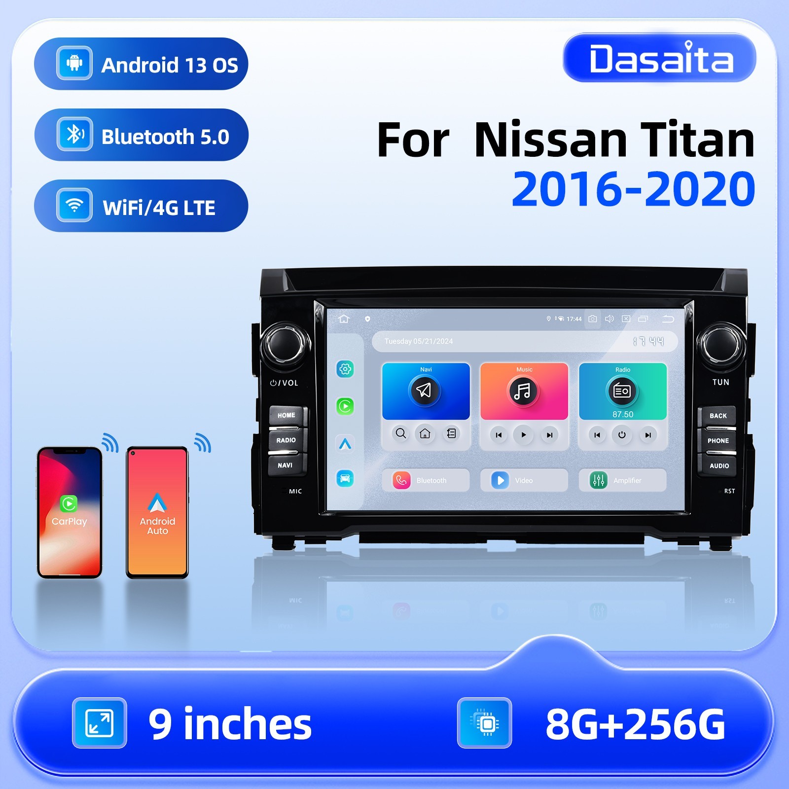 Dasaita 9″ QLED Car Stereo for Nissan Titan 2016-2020 CarPlay GPS Navi 256GB