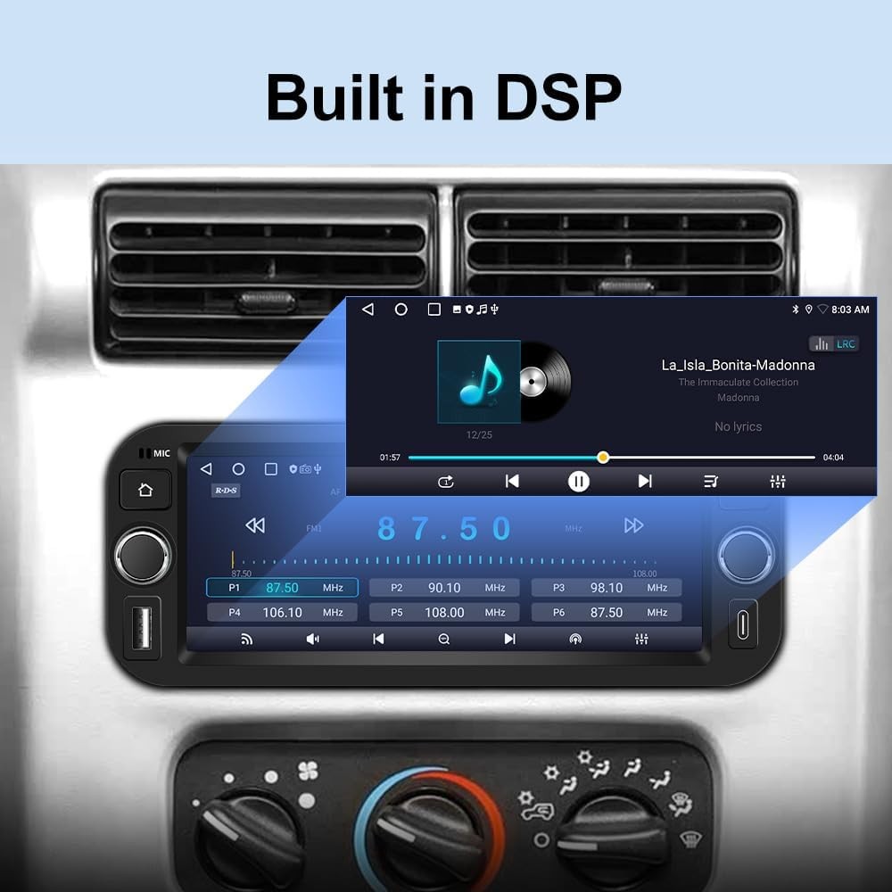 6.8″Android15 Carplay 64GB Car Stereo Radio GPS Navi For 2003-2006 Jeep Wrangler