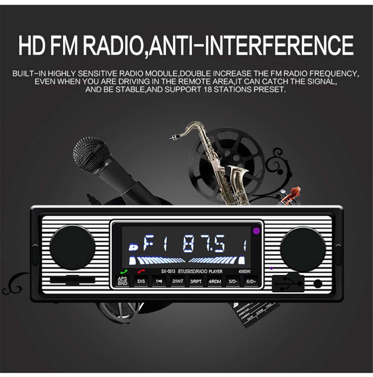 Car In-Dash MP3 Stereo Radio Player Bluetooth 4-Channel Output FM USB AUX In SD