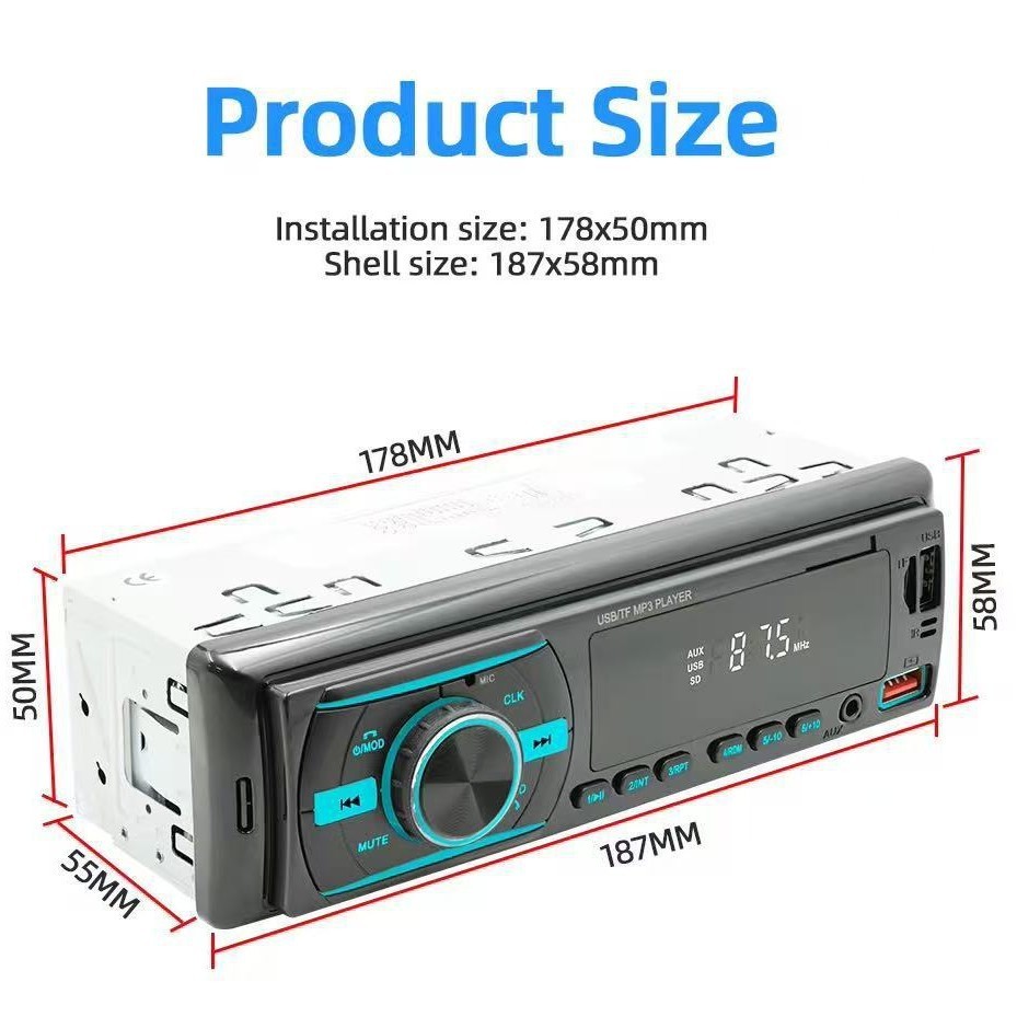 Car Stereo 1 DIN Radio Audio In-Dash Bluetooth FM USB AUX MP3 Player