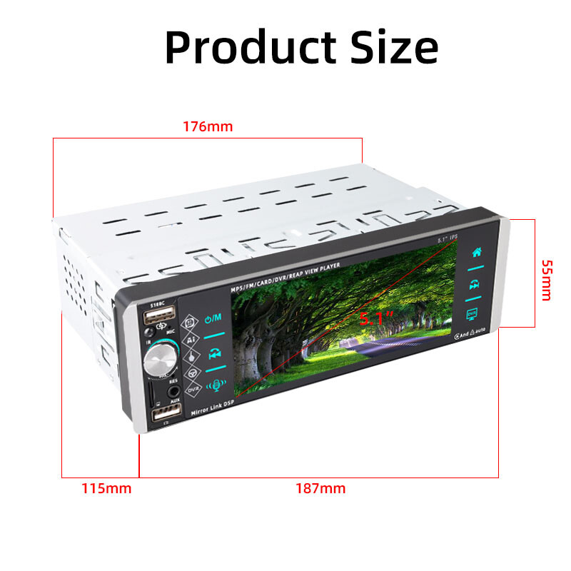 5.5″ Car Radio Stereo Andriod Auto Single1 Din BT wince Carplay IPS Touchscreen