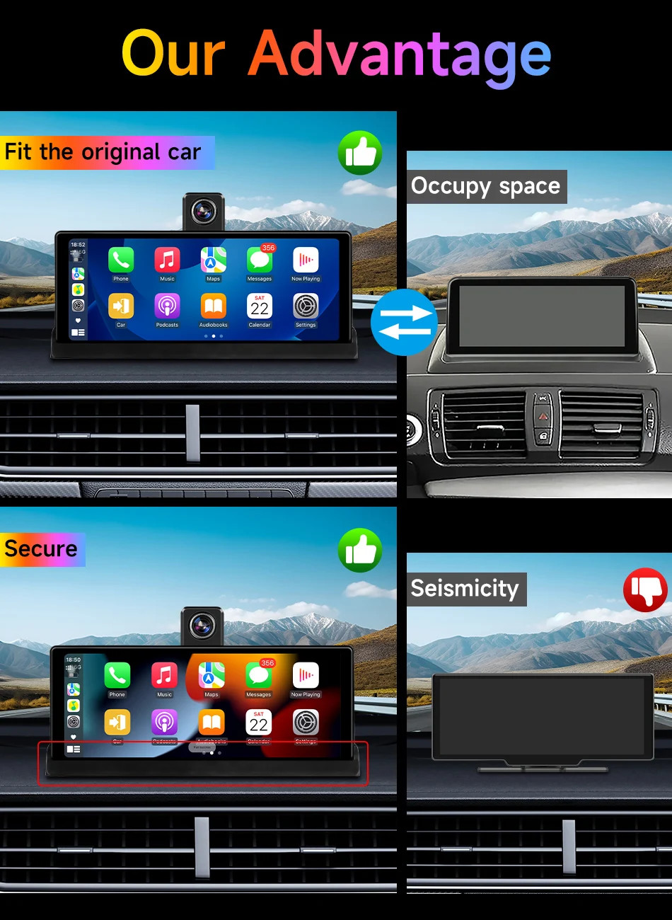 10.26 inch UHD Car DVR 4K Dashcam WirelessCarPlay/Android Auto 5G WiFi Dashboard