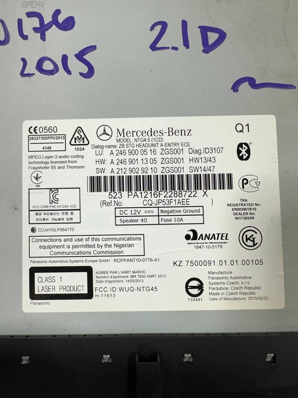 MERCEDES A CLASS W176 STEREO MUSIC CD DVD PLAYER UNIT A2469000516