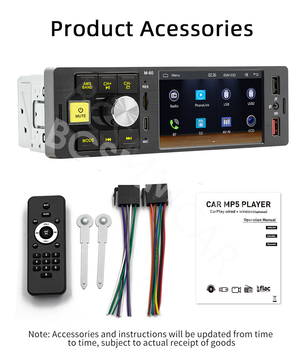 Single Din Car Stereo Touch Screen Radio Player Bluetooth FM AUX USB Mirror Link