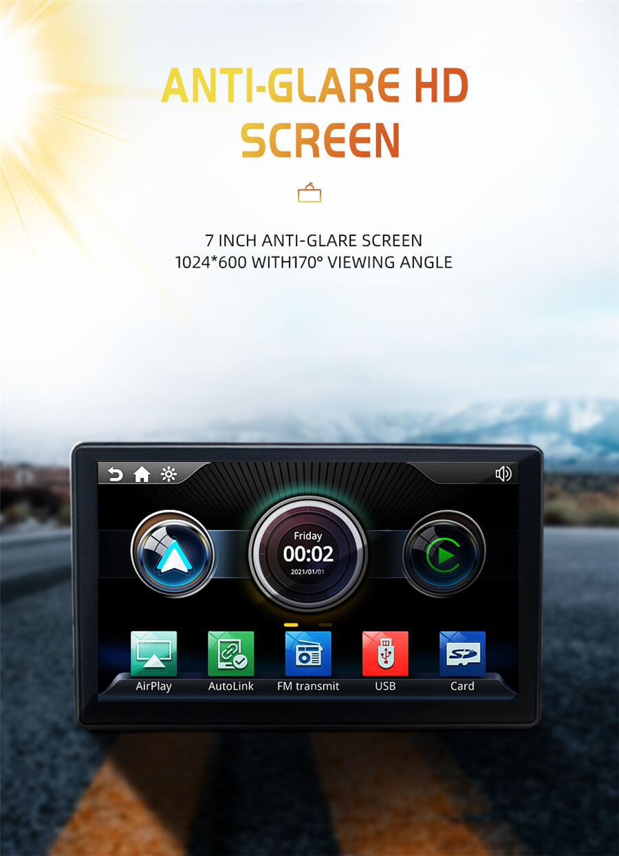 Portable Bluetooth Video MP5 Player 7in Monitor Wireless CarPlay Android Auto