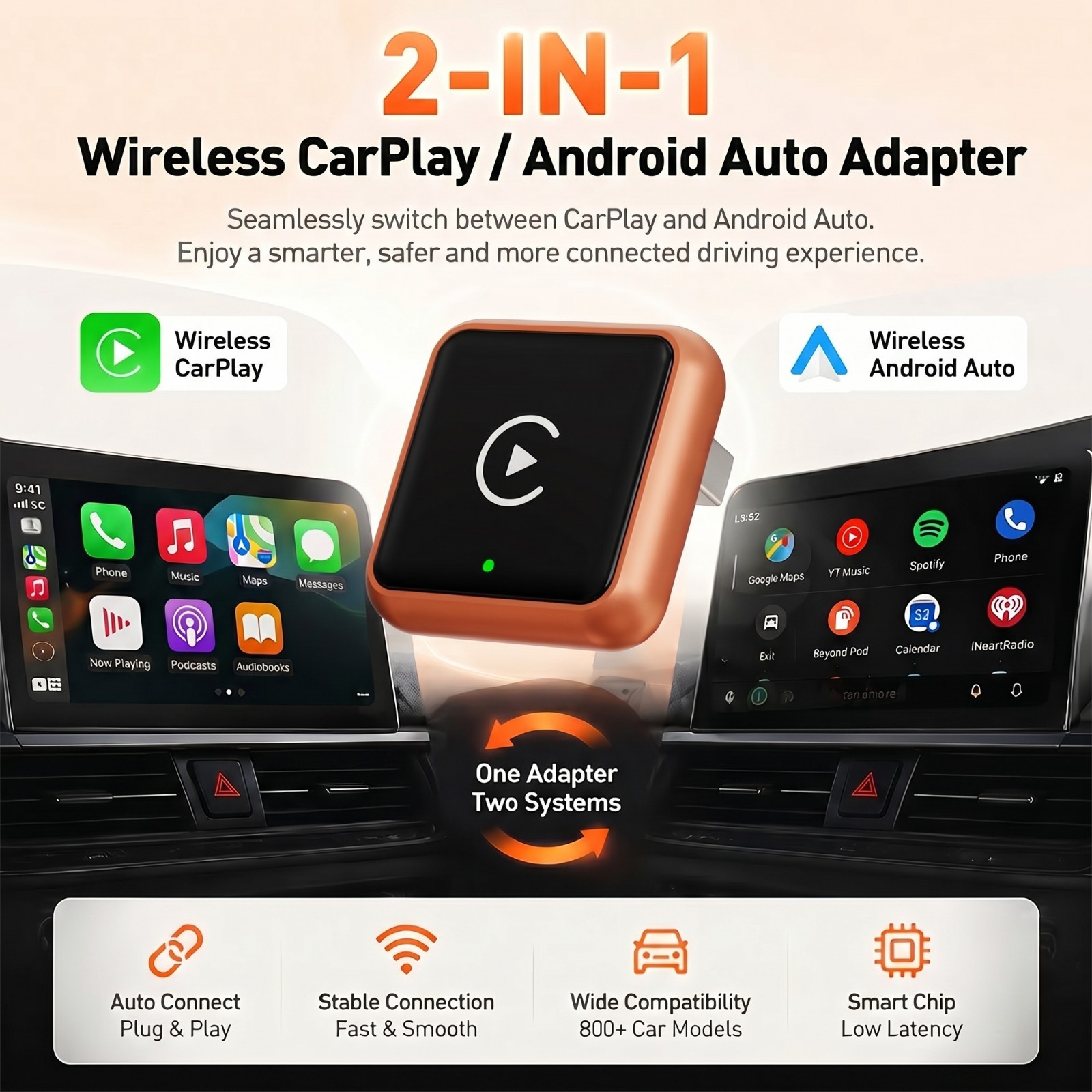 USB Auto Wireless CarPlay Adapter For iPhone Apple Wireless Dongle Plug ＆ Play