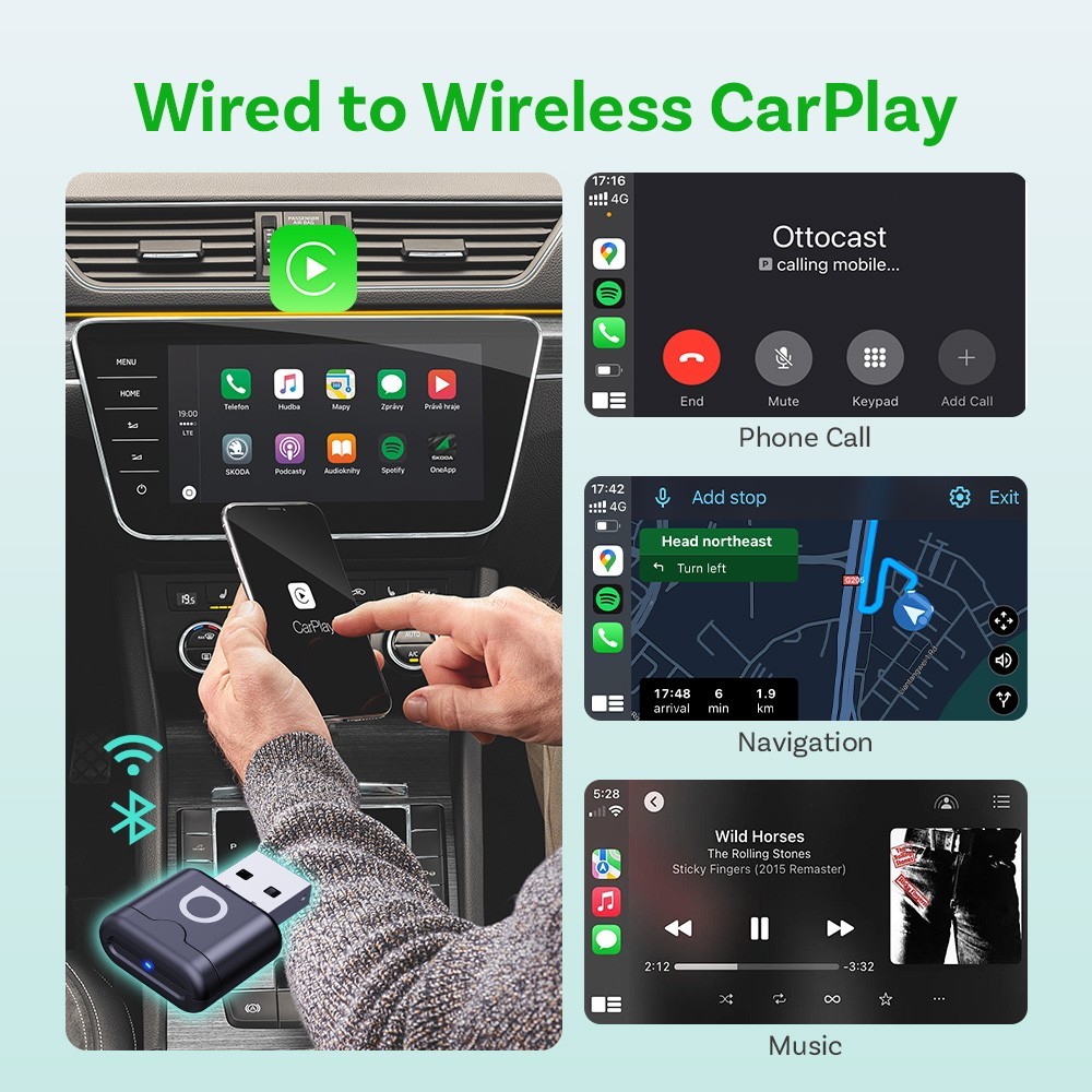 Ottocast Mini Wireless CarPlay & Android Auto Adapter,WiFi & Bluetooth Dongle US