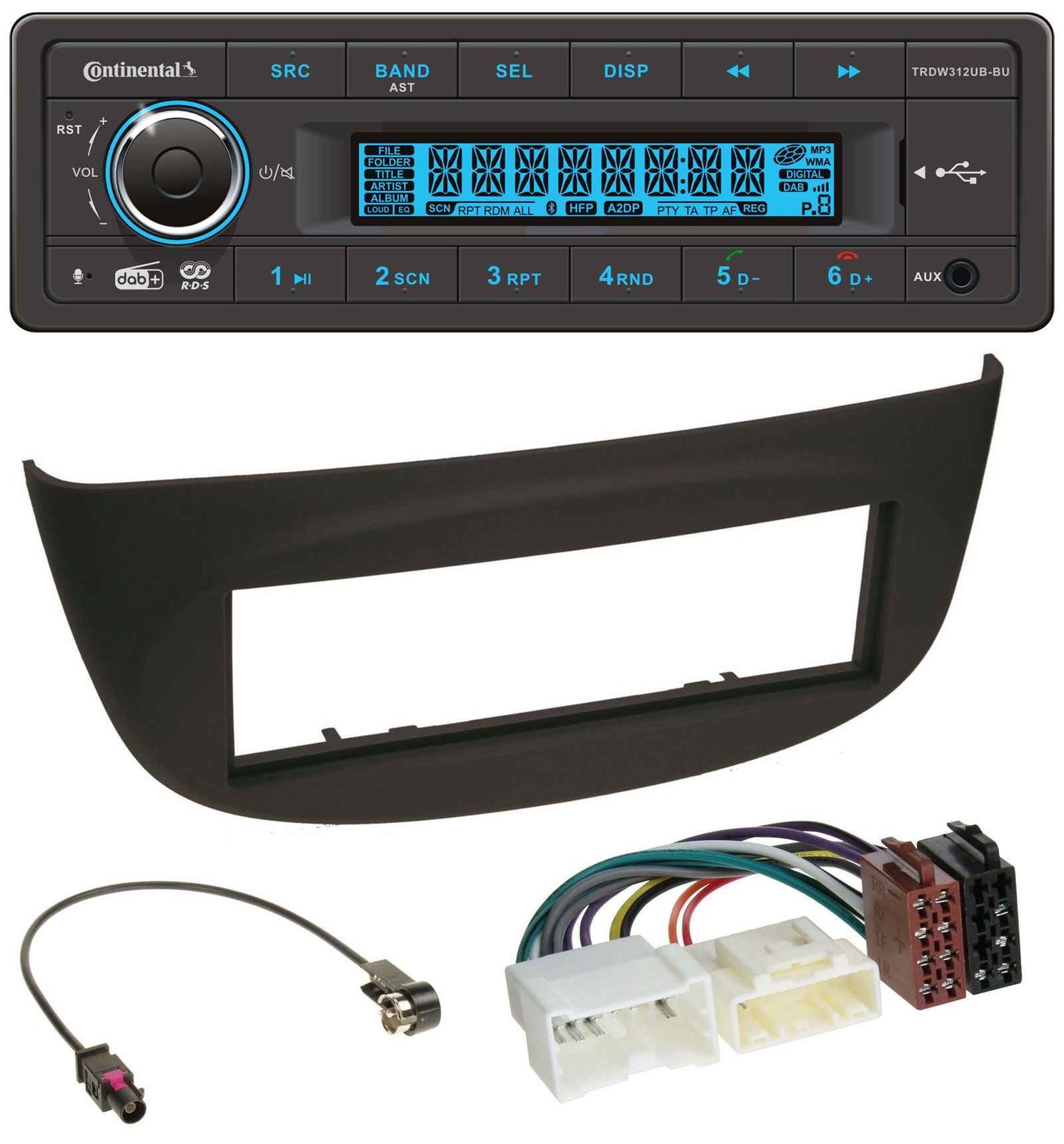 Continental MP3 DAB USB Bluetooth Car Stereo for Renault Twingo 2012 onwards Black