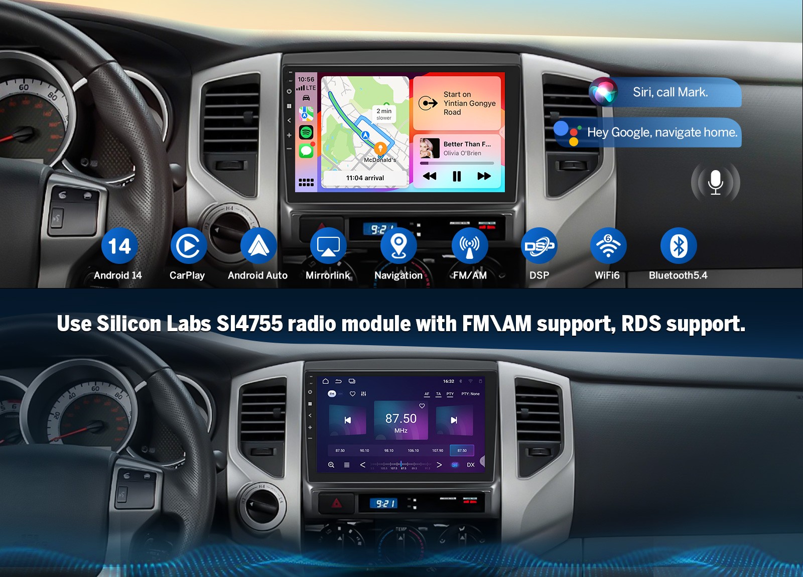 9″ Android 14 Car Stereo Radio CarPlay Head Unit Bluetooth for Toyota Tacoma GPS