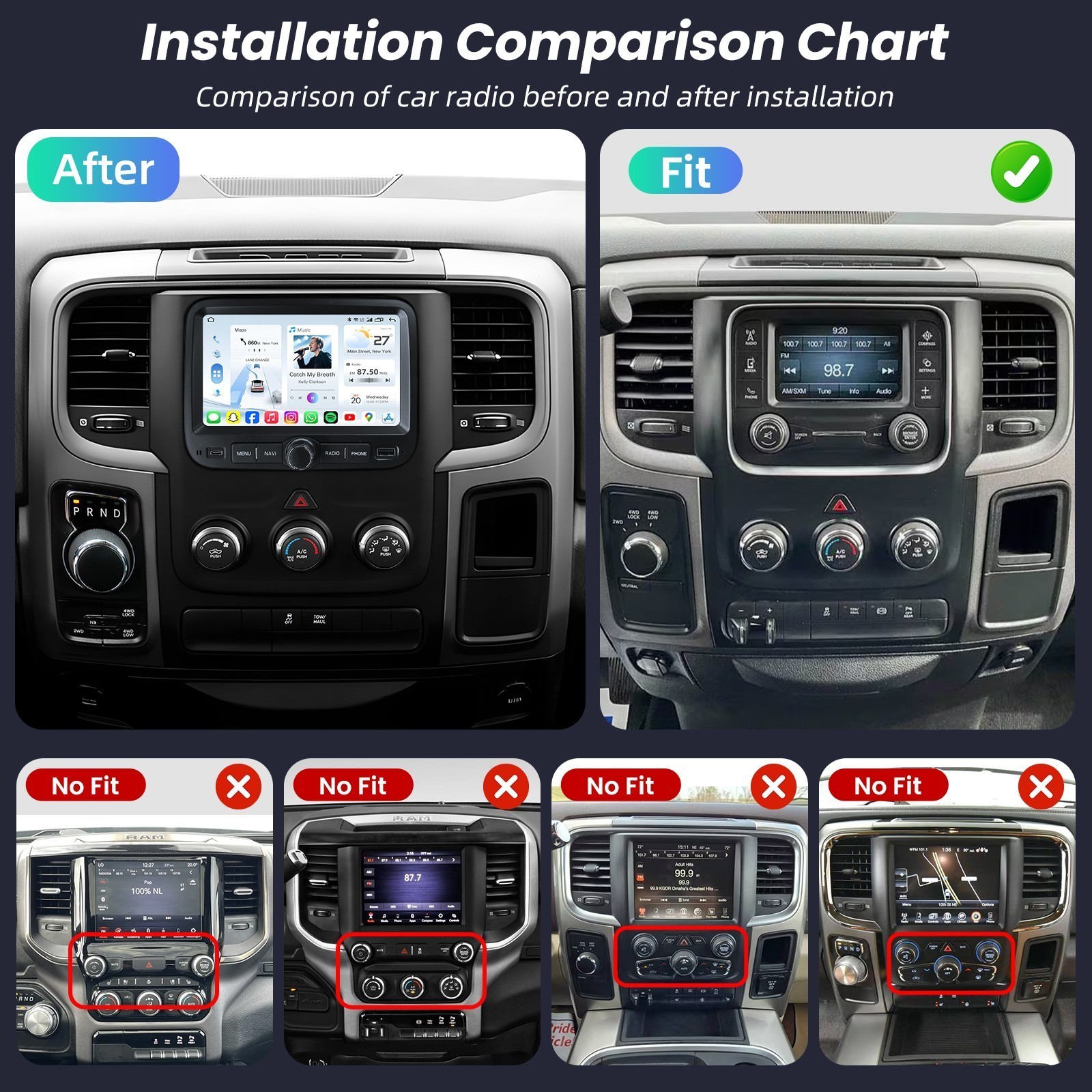 Car Radio Stereo Carplay For 2013-2018 Dodge Ram Ram 4+64G 7in Media wifi