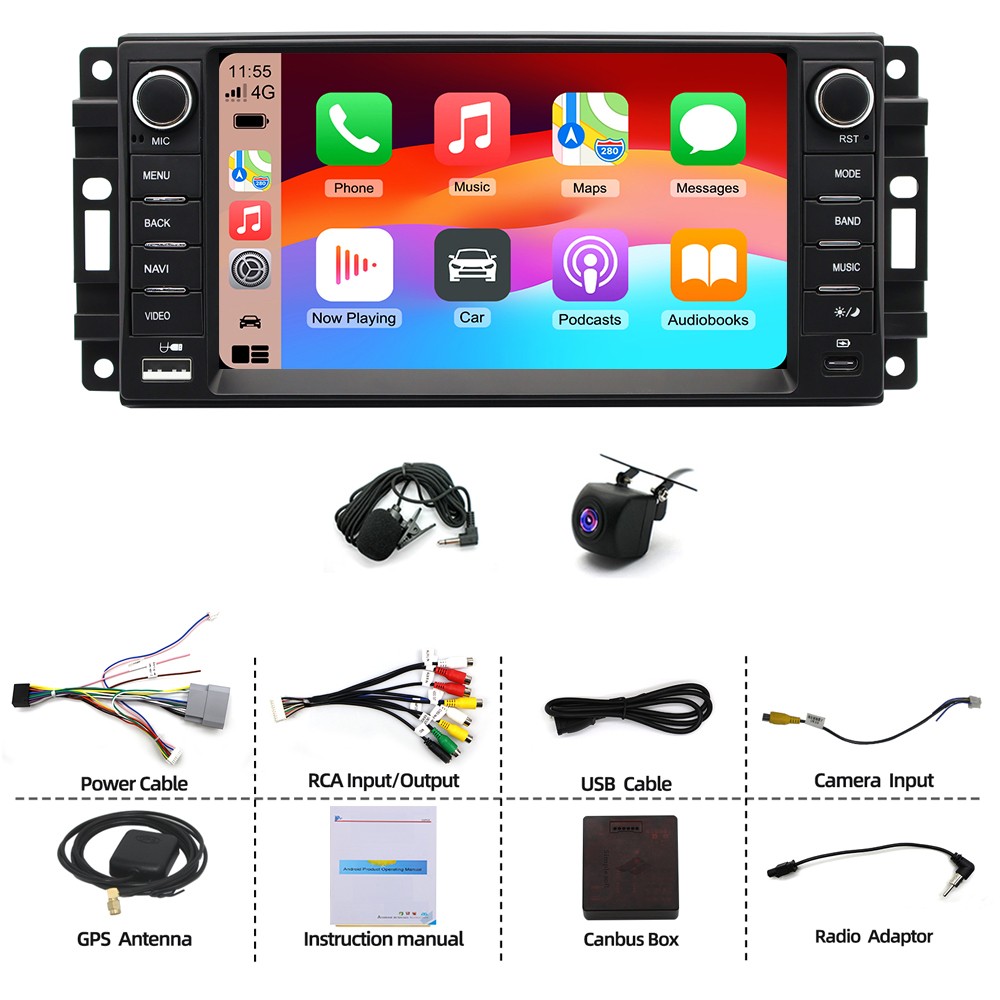 For Dodge Challenger 2008-2014 Android 15 Apple Carplay Radio Stereo GPS BT WiFi