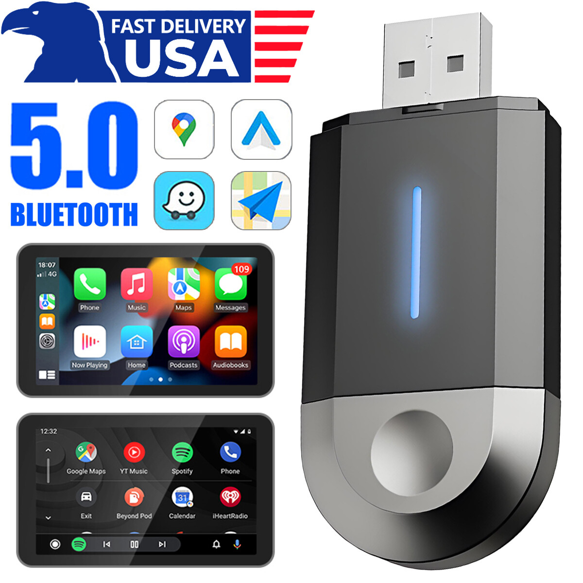 USB Wireless CarPlay Adapter.For iPhone Apple Wireless Carplay Dongle Plug&Play—