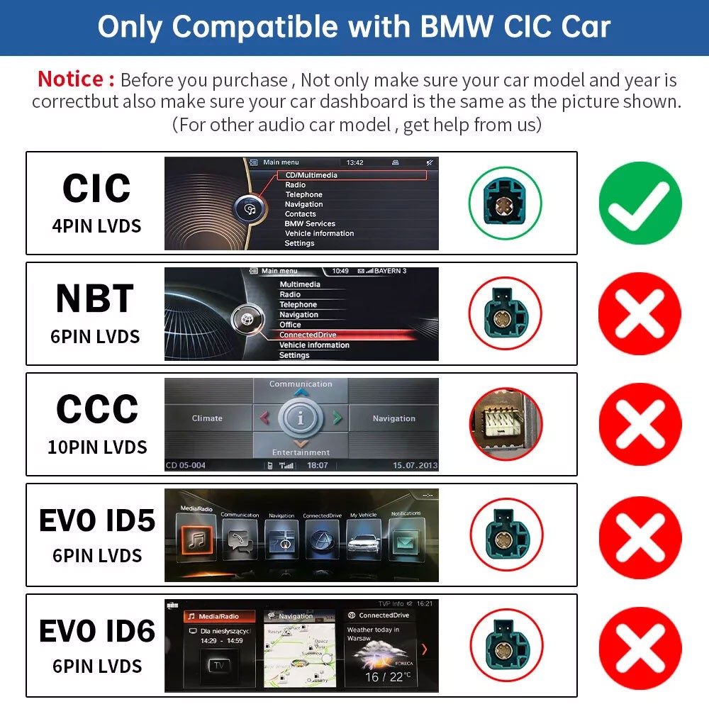 Wireless CarPlay Android Auto module for BMW Mini CIC R55 R56 R57 R58 R59 R60