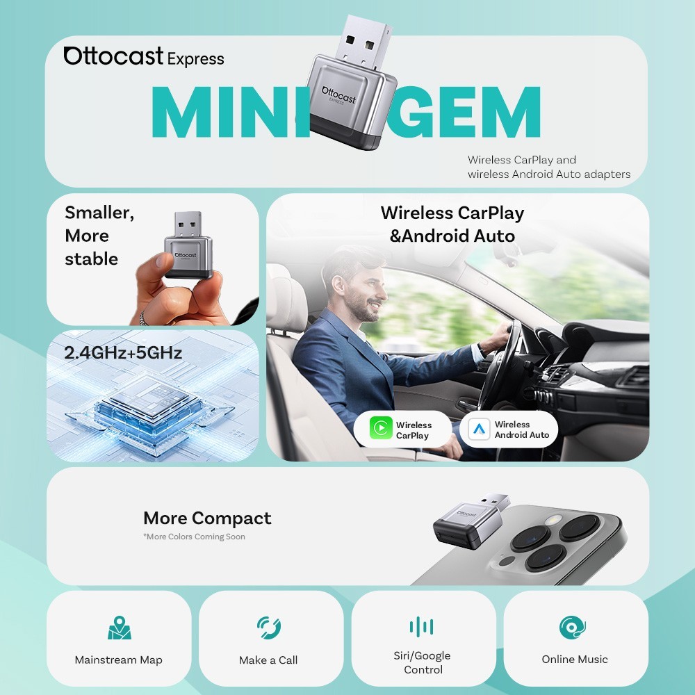 Ottocast 5.0 MINI Ultra Wireless CarPlay Android Auto Adapter Auto Connection