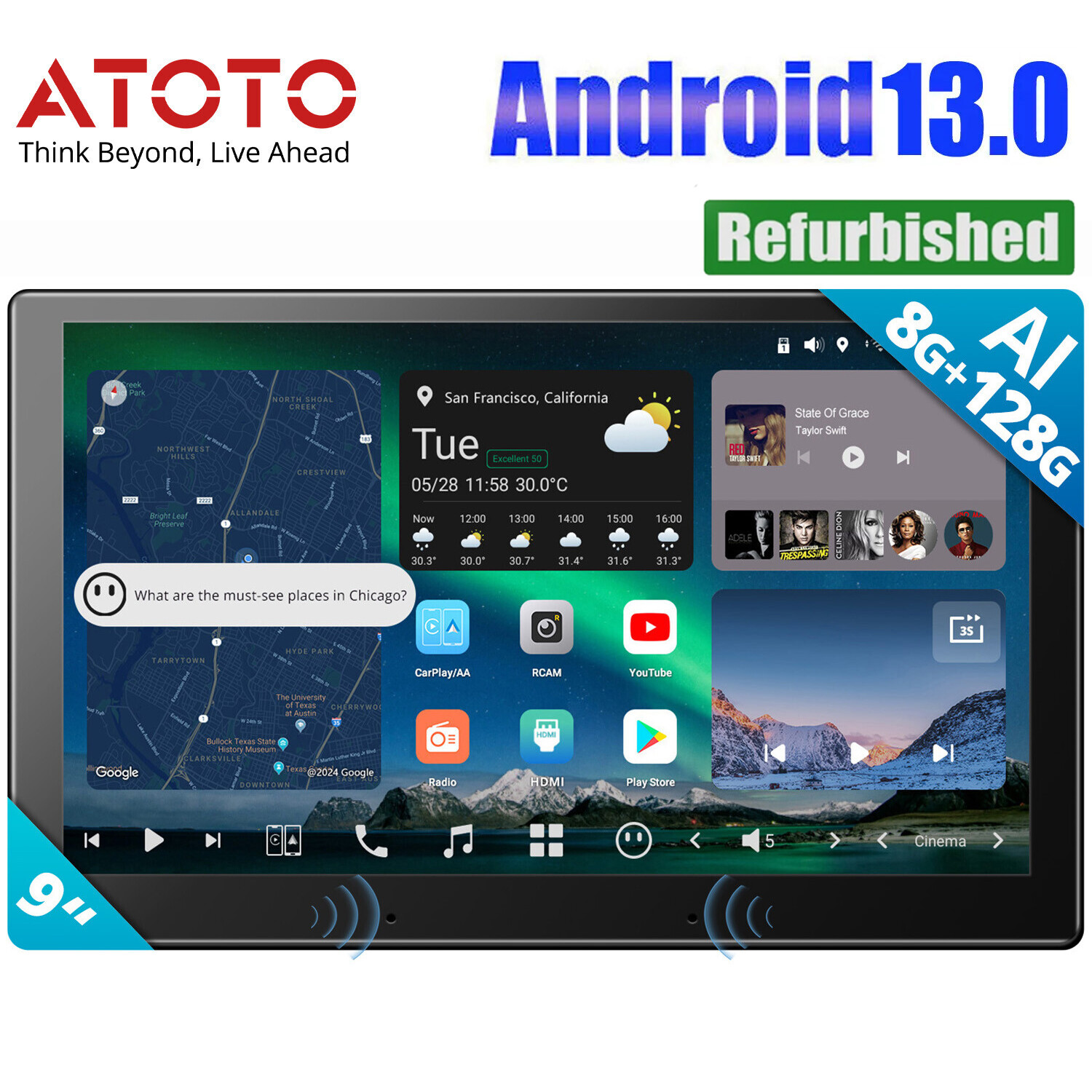 ATOTO 9″ X10 2DIN ChatGPT Car Stereo GPS Radio QLED Touchscreen Android 13 WiFi