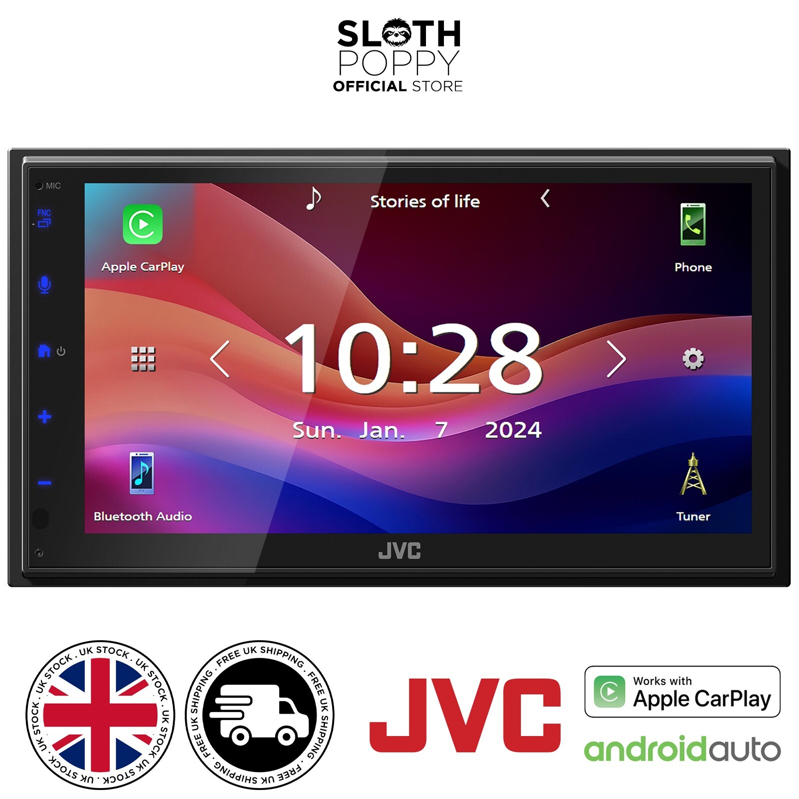 JVC KW-M593BT SS3 Car Stereo Apple CarPlay, Android Auto Bluetooth USB Mirroring