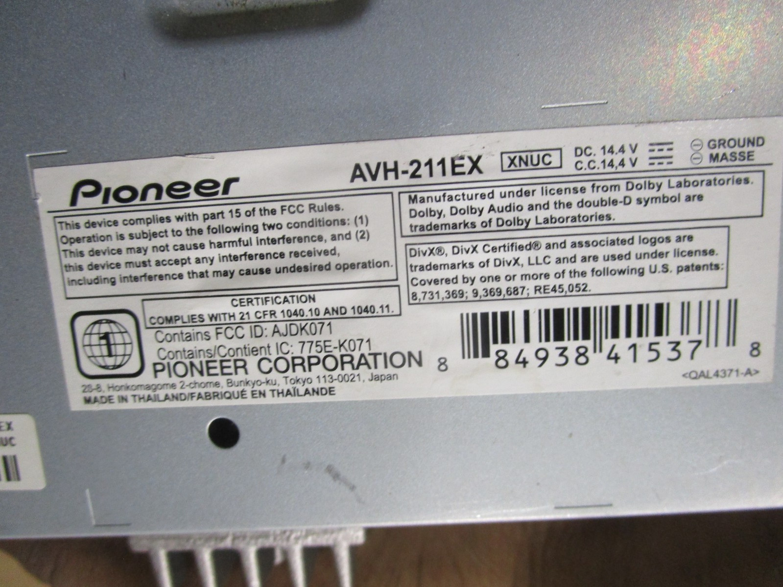Pioneer Aftermarket Radio Stereo Screen Display Sound Equipment avh-211ex