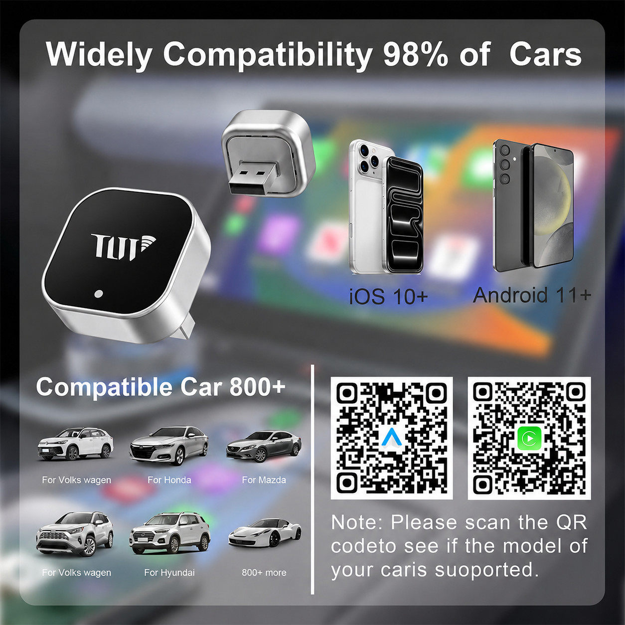 2 in 1 Car Android Auto Wireless Adapter & Wireless CarPlay Adapter Plug & Play