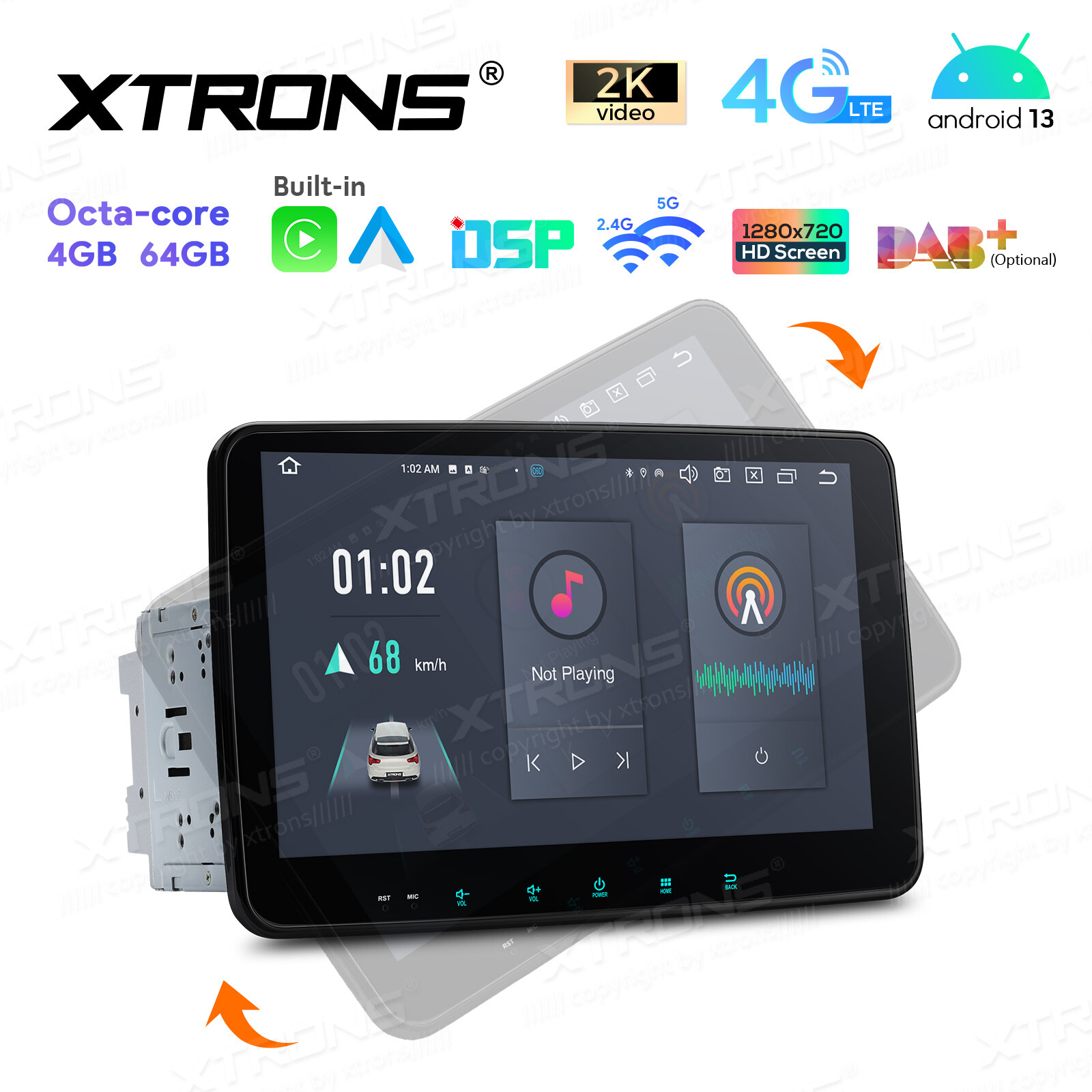 DVR+ 10.1” QLED Double 2DIN WiFi Android 13 8-Core CarPlay Stereo GPS 4G LTE BT