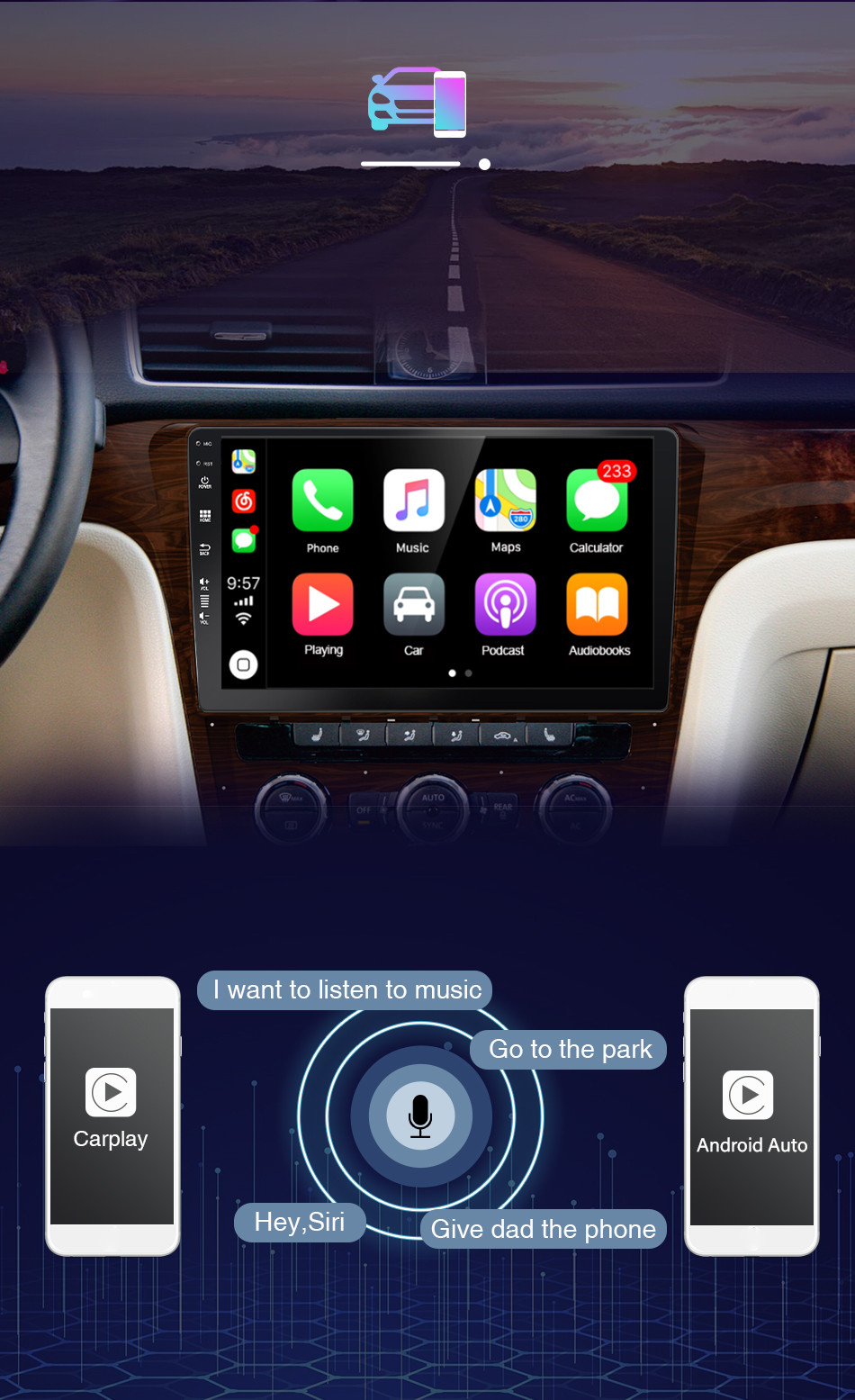 9″ Android 14 Head Unit Car Radio Stereo In dash Car Play GPS 4GB+64GB 8Core DSP