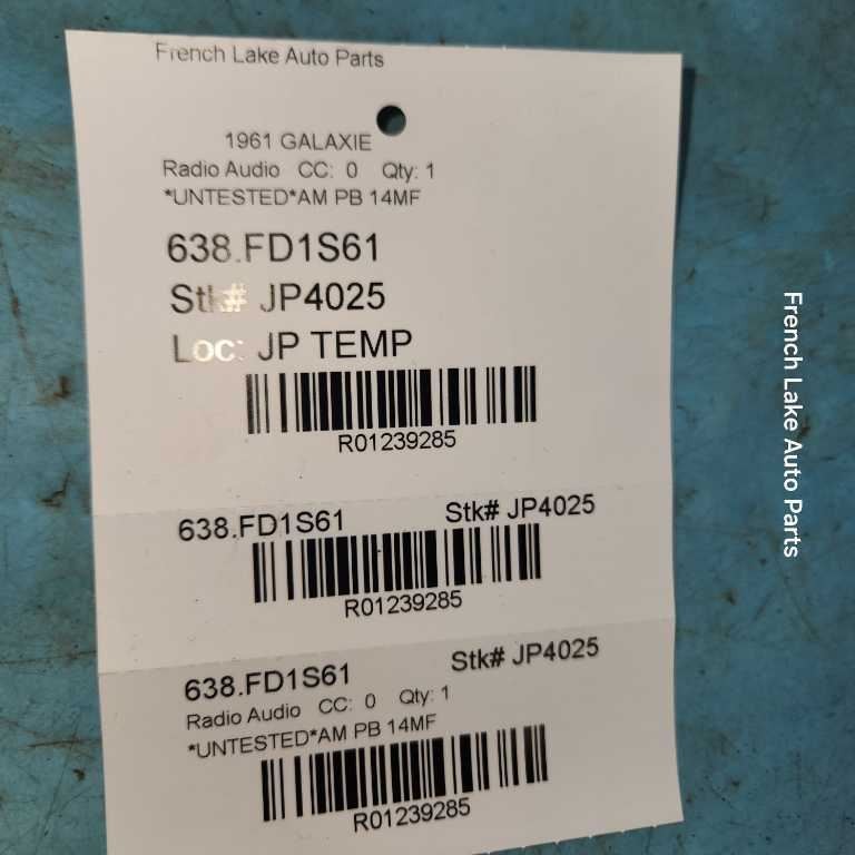 UNTESTED AM Radio “PB 14MF” Fits 1961 FORD GALAXIE 1239285