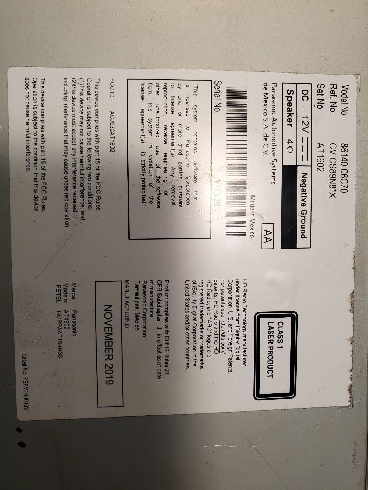 Audio Equipment Radio Display And Receiver ID 86140-06C70 Fits 20 CAMRY 54747