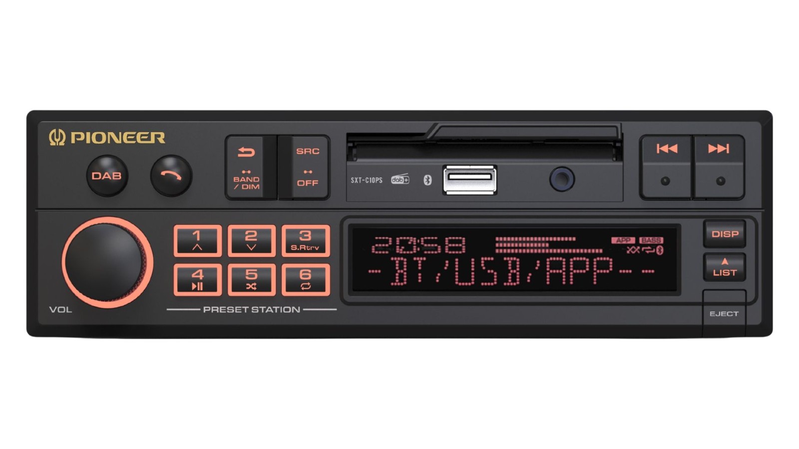 Pioneer SXT-C10PS DAB+ Bluetooth 1-DIN Retro Car Stereo Tape Deck Style Head Uni