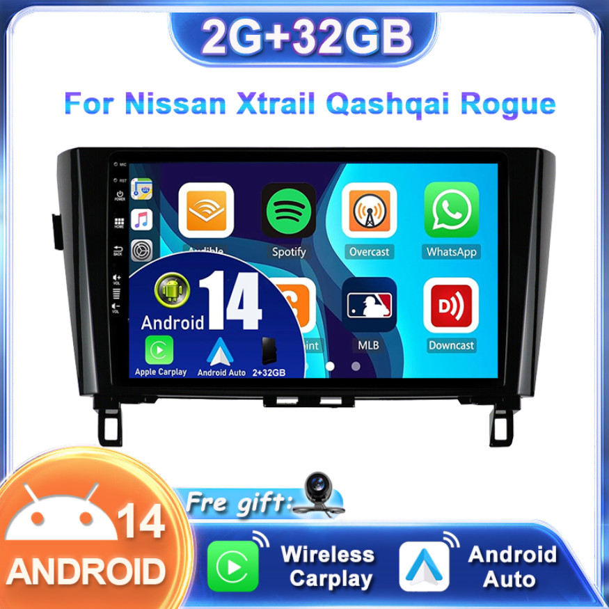 For Nissan Xtrail Qashqai Rogue 14~18 Car Stereo Radio Android 14 GPS CarPlay AM