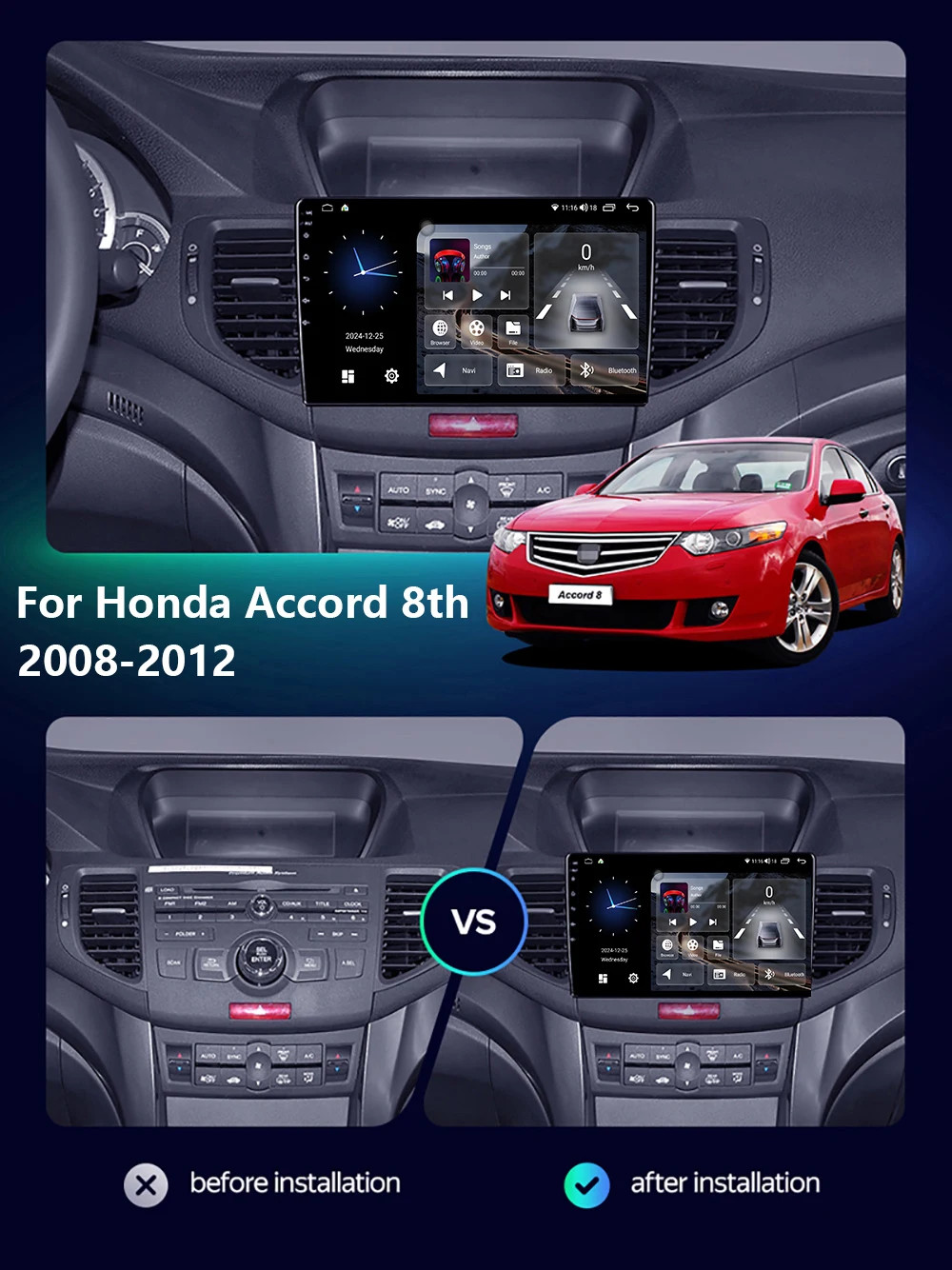 Car Radio For Honda Accord 8th Acura TSX 2008-2012 Multimedia Stereo Carplay GPS