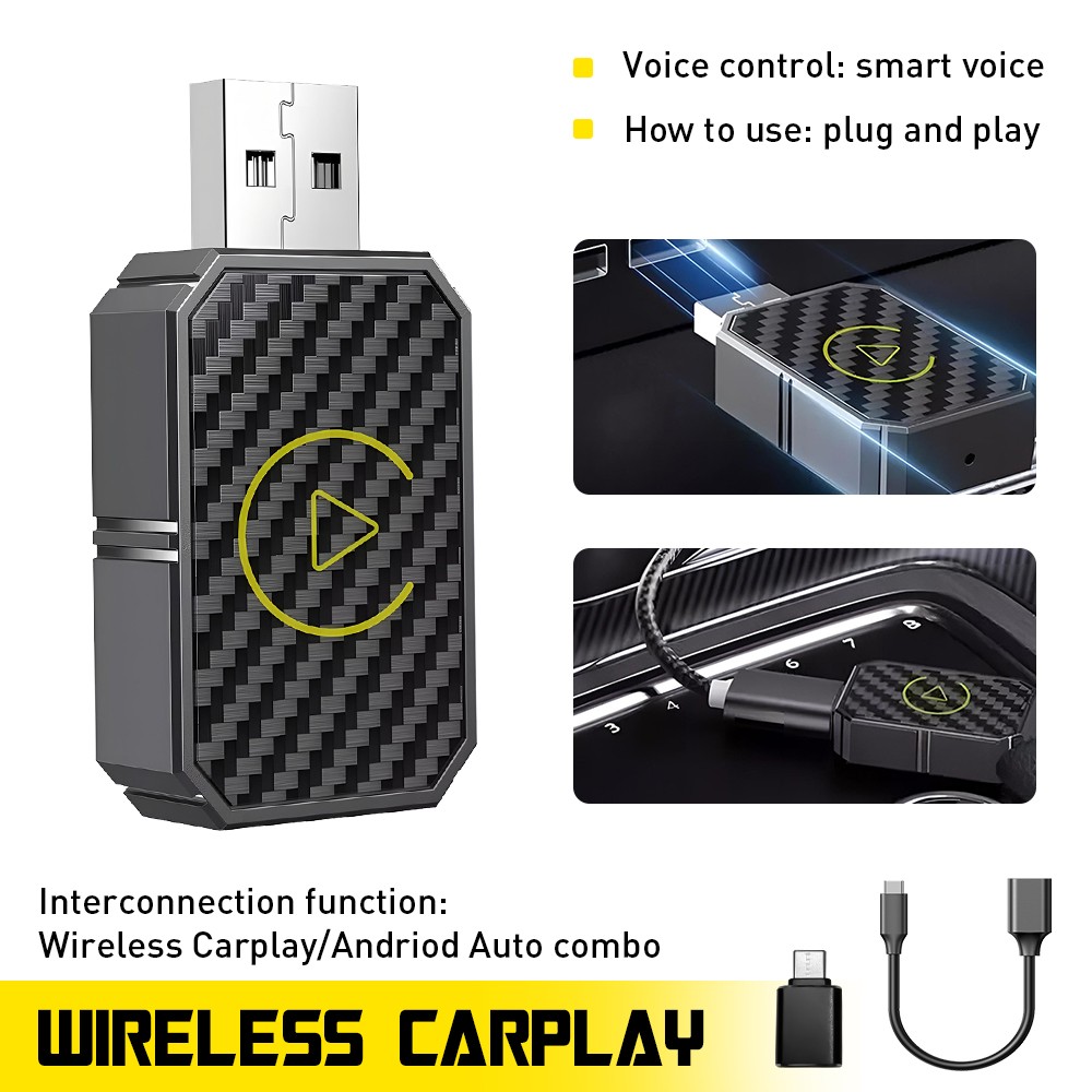 Auto Car Play Wireless Adapter CarPlay Dongle Fits iPhone IOS-/Android Plug&Play