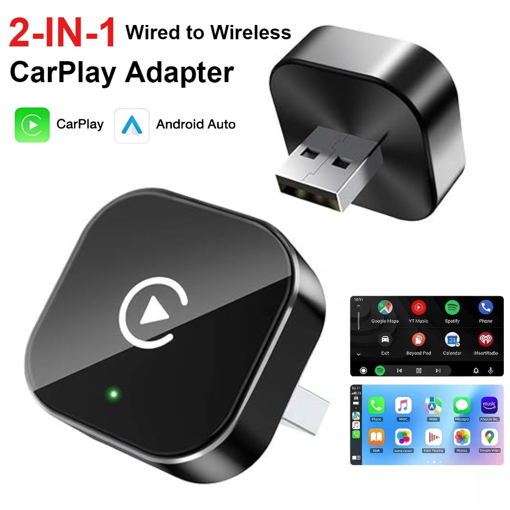 2-IN-1 USB Car Auto Wireless CarPlay Adapter Android Wireless Dongle Plug ＆ Play
