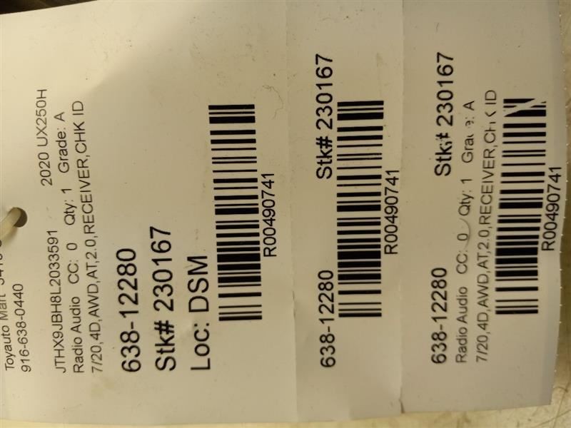 19 20 21 22 Lexus UX250H Radio Receiver ID 86140-76F200