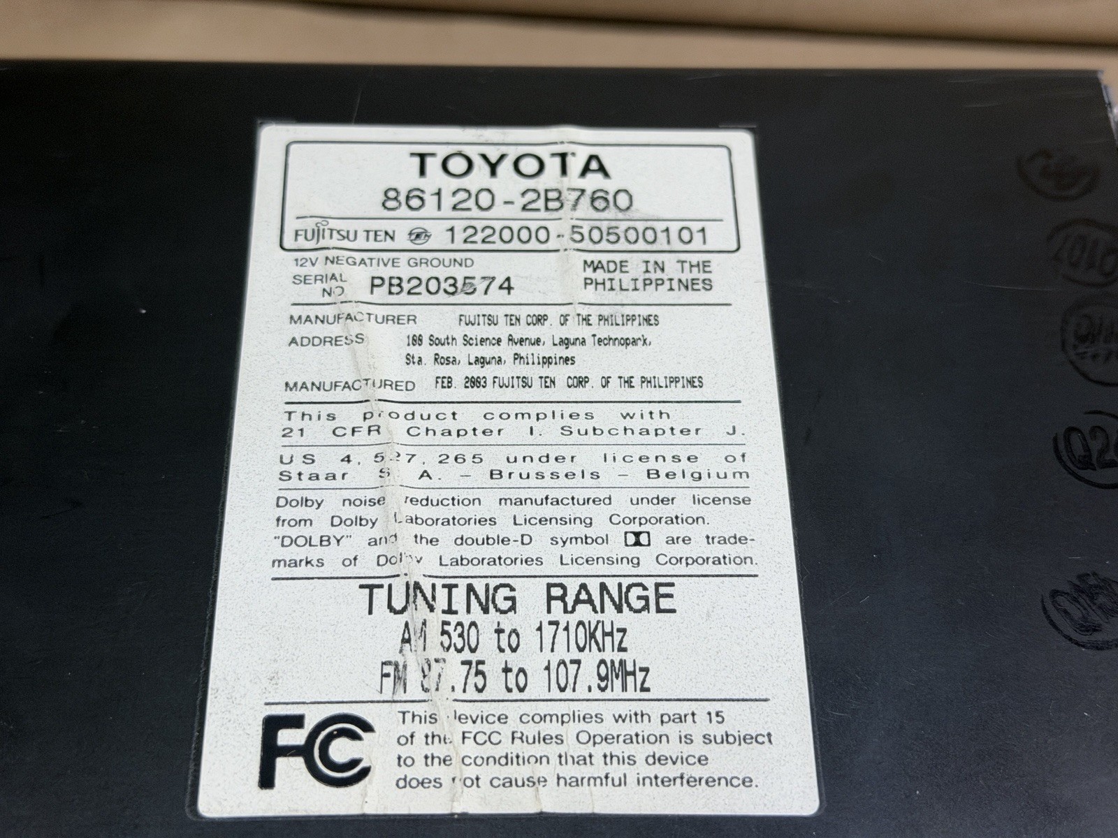 2003 Toyota RAV4 Radio 86120-2B760 | Fits 2002-2004 RAV4 and 2002-2004 Celica