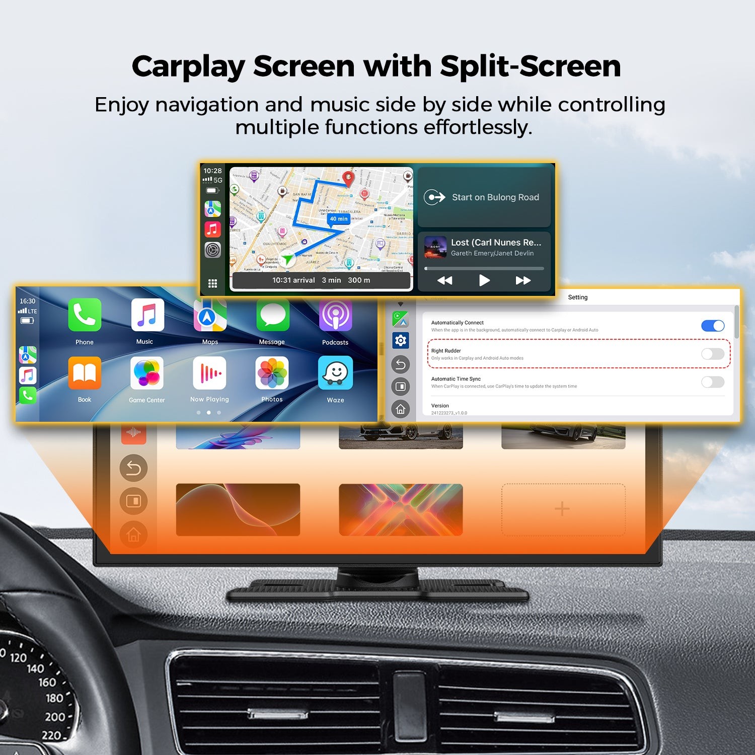Portable 10.25″ Wireless Apple CarPlay Android Auto Reverse Cam Car Radio Stereo