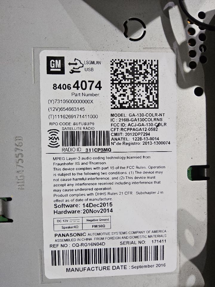 2016-2017 Chevy Equinox Radio Receiver AM FM MP3 USB Opt UFU ID 84064074