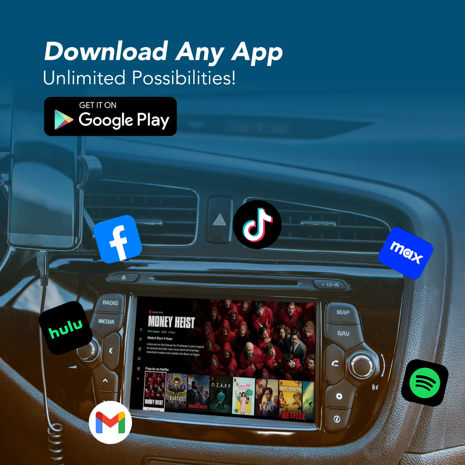 AutoSky AI Box Ultra – CarPlay Box With Android, WLAN, Bluetooth, 4GB + 64GB