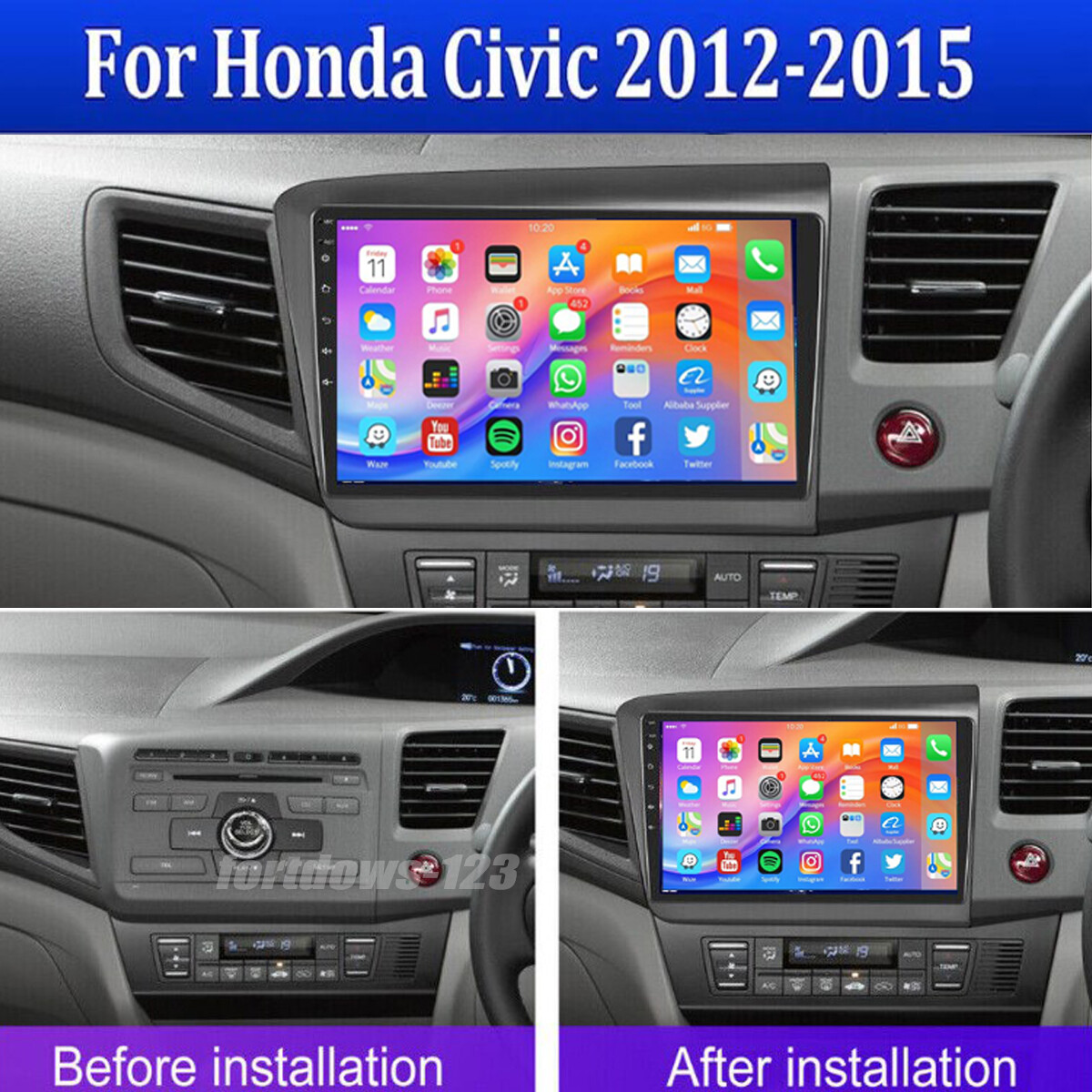 Big Screen Radio For Honda Civic 2012 Android 12 Car Stereo Apple CarPlay