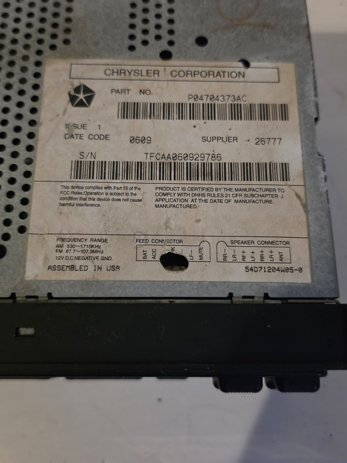 85-00 DODGE CHRYSLER JEEP WRANGLER TRUCK OEM Stereo CD Player ORIGINAL