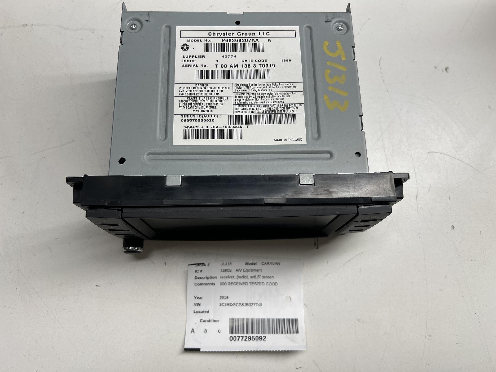 2012-2020 Dodge Caravan Radio/Receiver w/Display, 6.5″ Screen **MISSING KNOB**