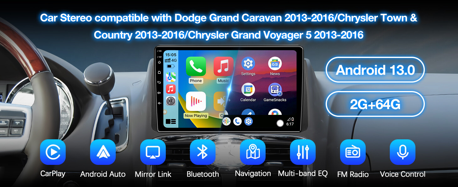 Car Stereo CarPlay for Dodge Grand Caravan & Chrysler Town & Country 2013–2016