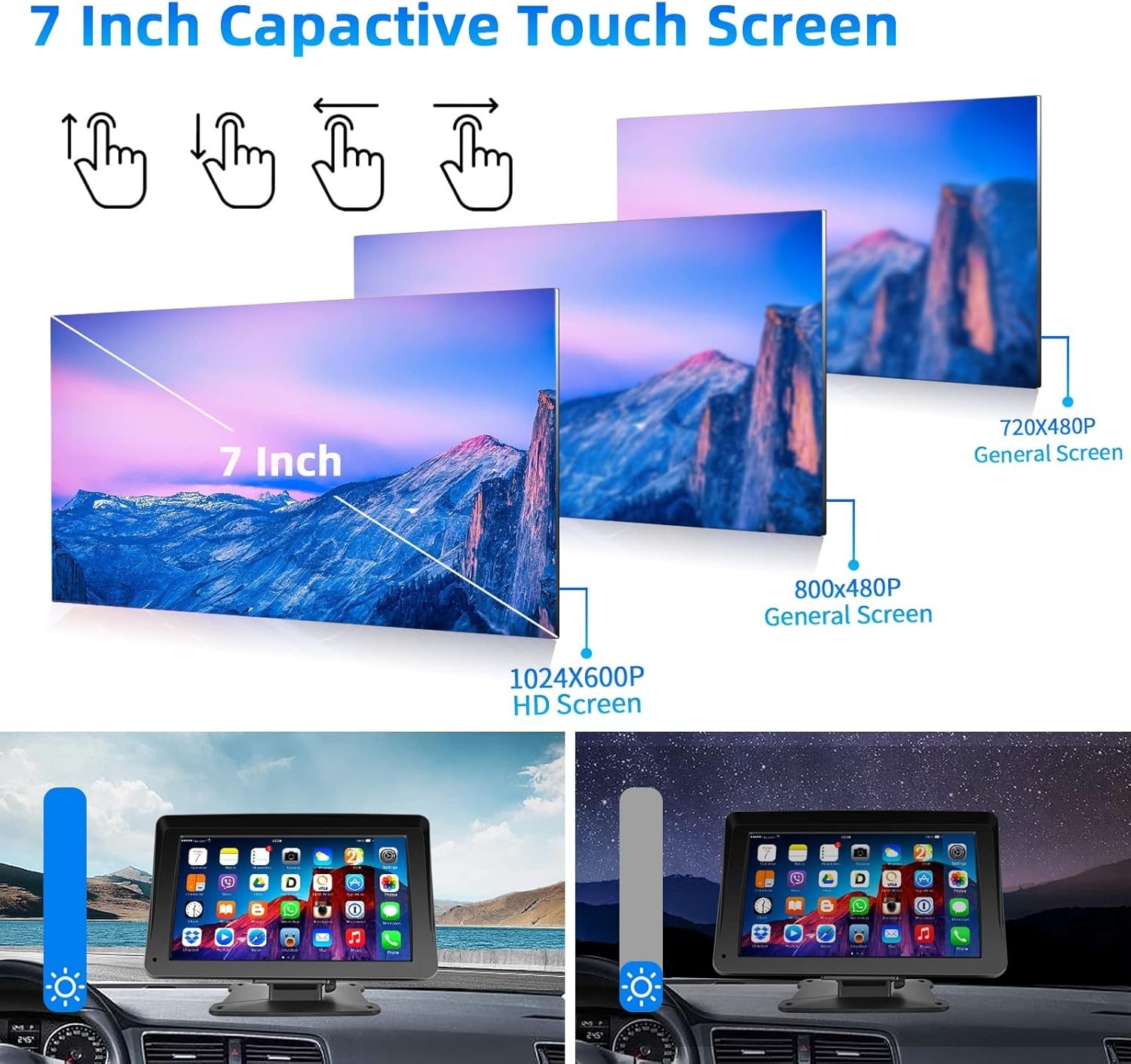 Podofo Portable Car Stereo with Wireless Carplay Android Auto 7 Inch IPS Screen
