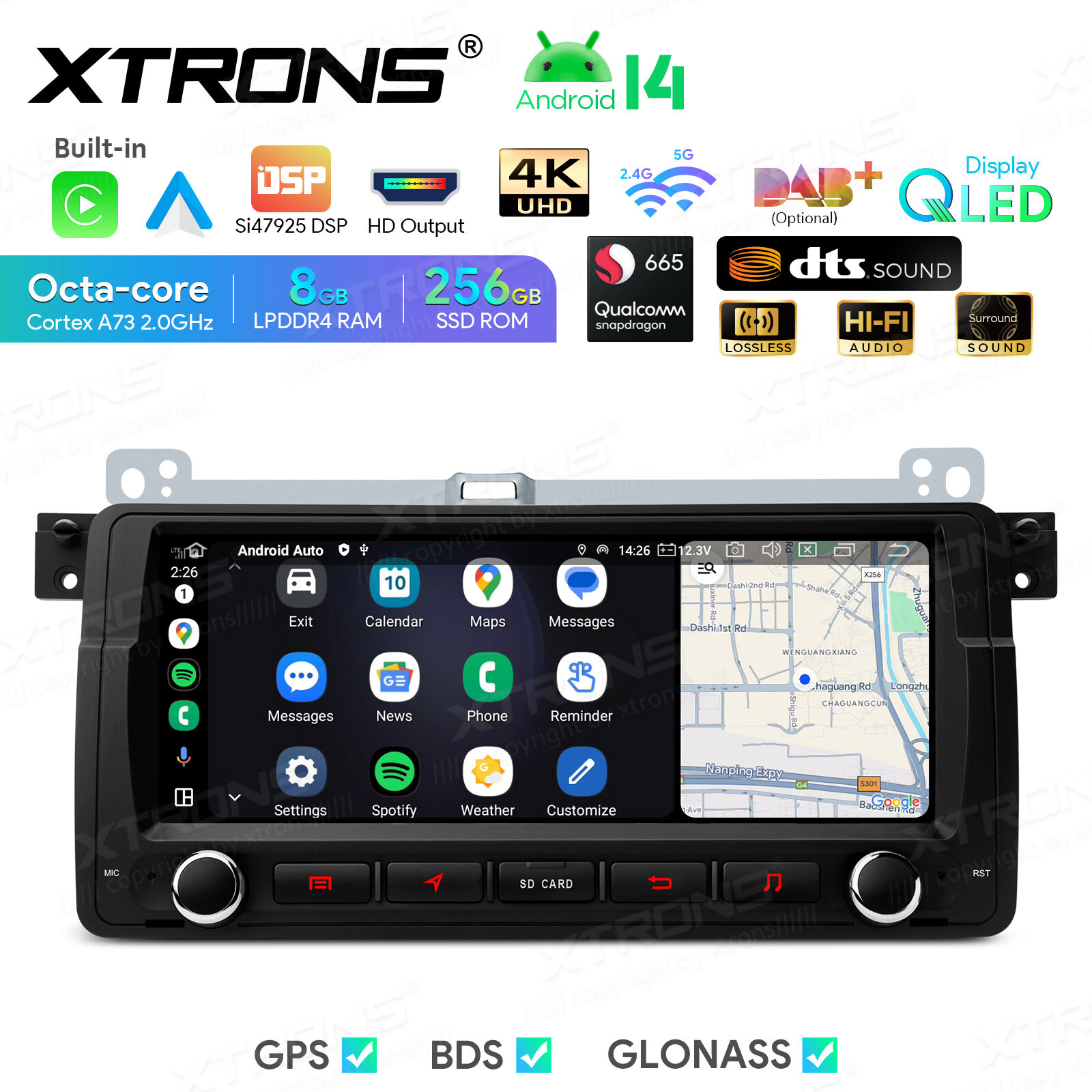 8.8″ QLED Android 14 8-Core 8+256GB Car Stereo Radio GPS For BMW E46 DTS Sound
