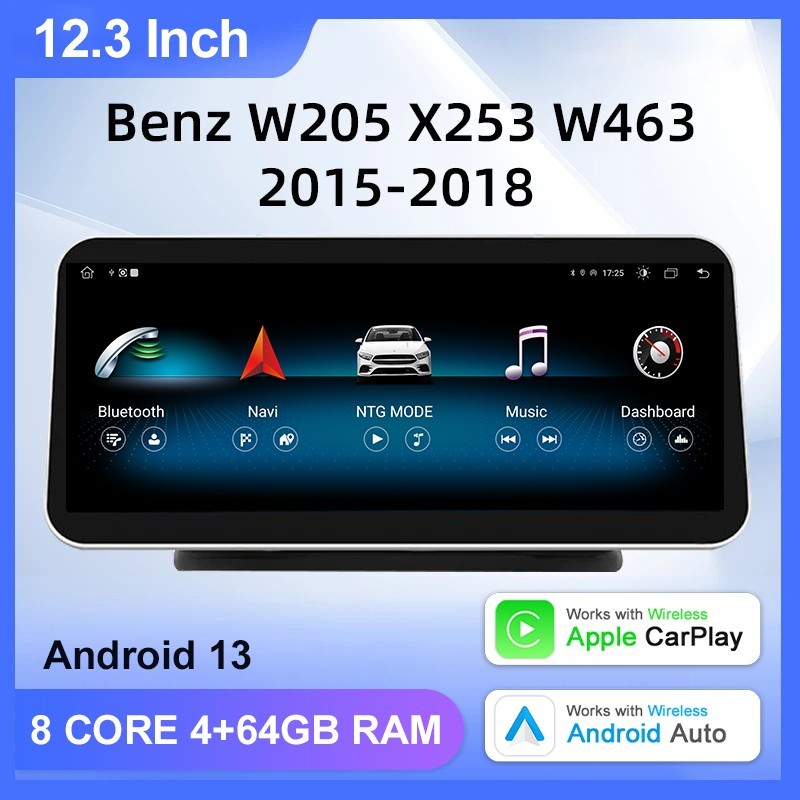 12.3″ 4+64G 8 Core Android14 Stereo CarPlay NTG5.0 for Benz GLC W205 2015-2018