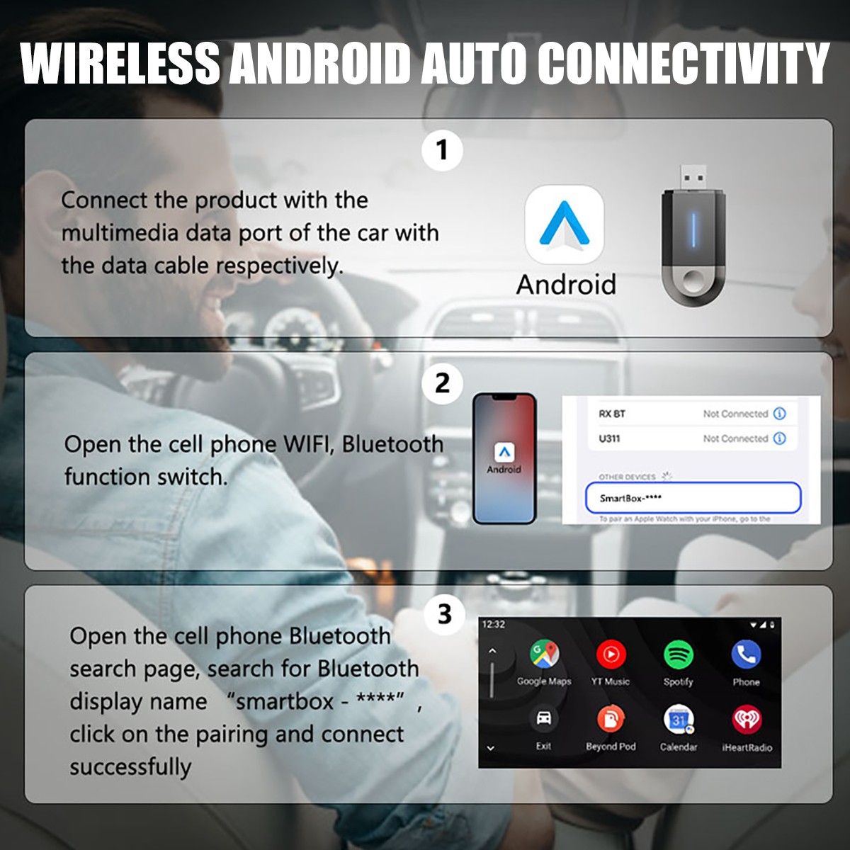 2in1 Wireless CarPlay Adapter Plug&Play For iPhone Apple Wireless Carplay Dongle
