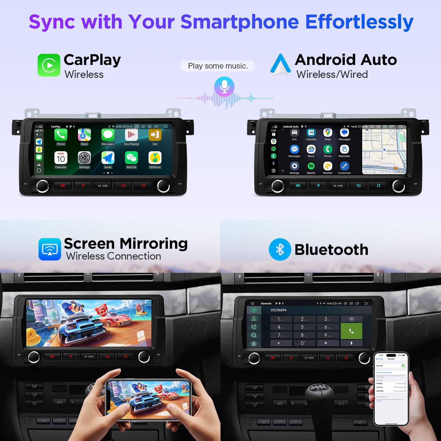8.8″ QLED Android 14 8-Core 8+256GB Car Stereo Radio GPS For BMW E46 DTS Sound
