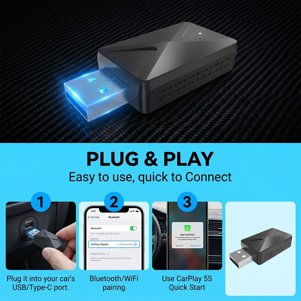 TrolinkTek Wireless CarPlay Adapter Plug&Play Fast Stable Connection for iPhone